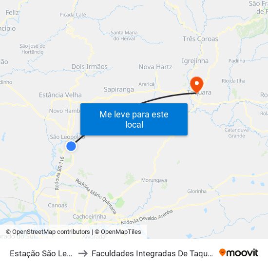 Estação São Leopoldo to Faculdades Integradas De Taquara - Faccat map