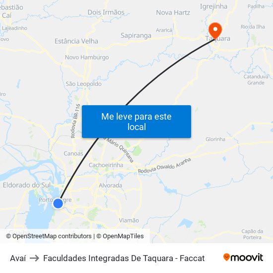 Avaí to Faculdades Integradas De Taquara - Faccat map
