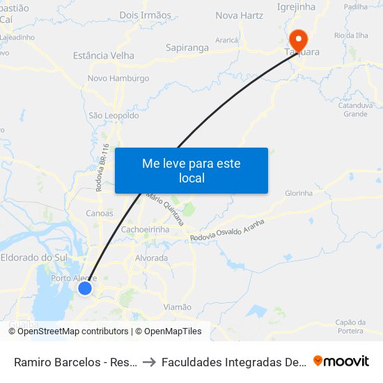 Ramiro Barcelos - Rest. Universitário to Faculdades Integradas De Taquara - Faccat map