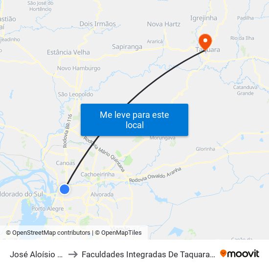 José Aloísio Filho to Faculdades Integradas De Taquara - Faccat map