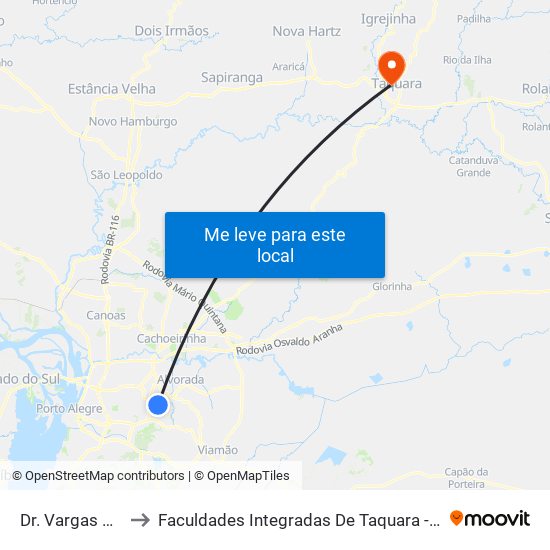 Dr. Vargas Neto to Faculdades Integradas De Taquara - Faccat map