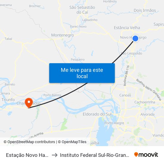 Estação Novo Hamburgo to Instituto Federal Sul-Rio-Grandense (Ifsul) map