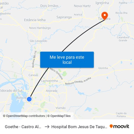 Goethe - Castro Alves to Hospital Bom Jesus De Taquara map