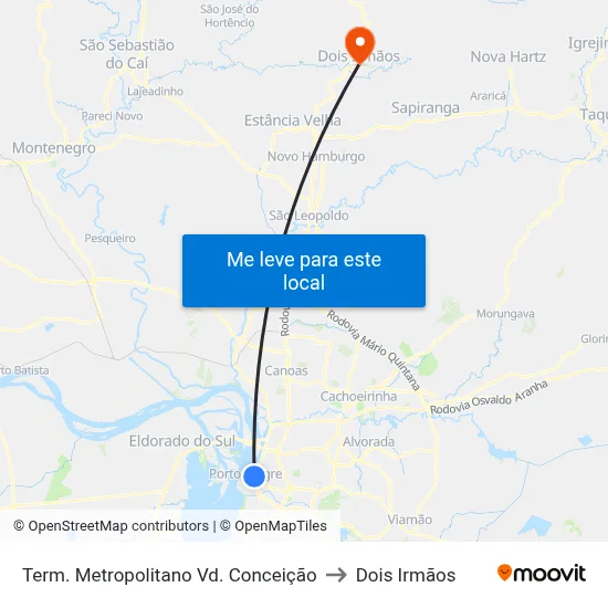 Term. Metropolitano Vd. Conceição to Dois Irmãos map