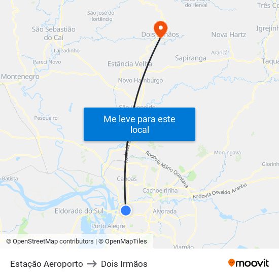 Estação Aeroporto to Dois Irmãos map