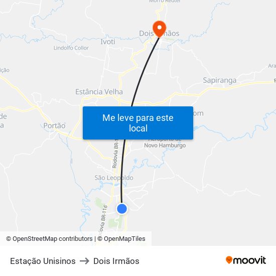 Estação Unisinos to Dois Irmãos map