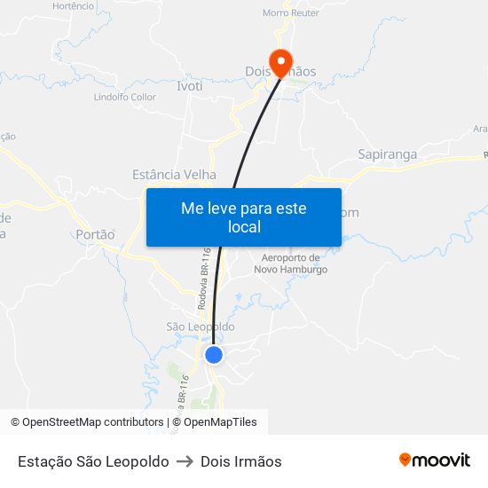 Estação São Leopoldo to Dois Irmãos map