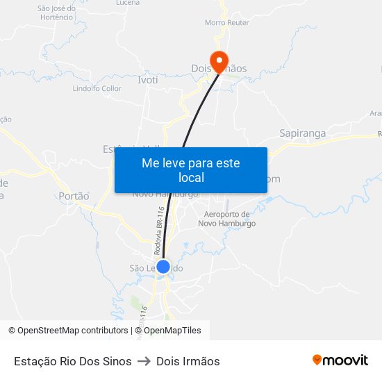 Estação Rio Dos Sinos to Dois Irmãos map