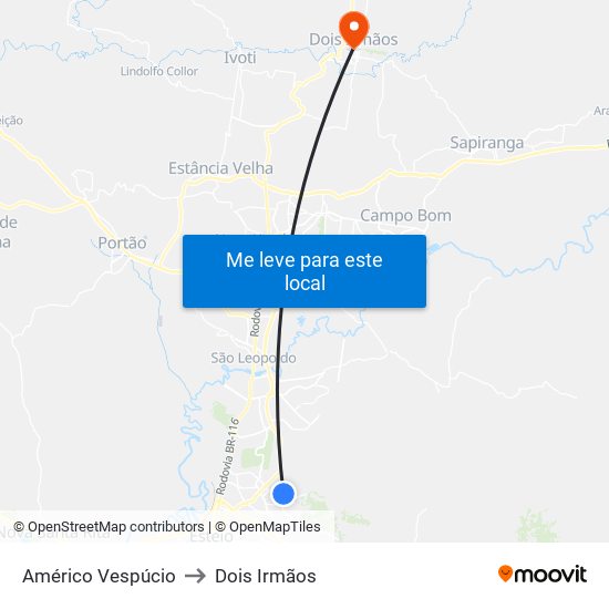 Américo Vespúcio to Dois Irmãos map