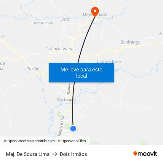 Maj. De Souza Lima to Dois Irmãos map