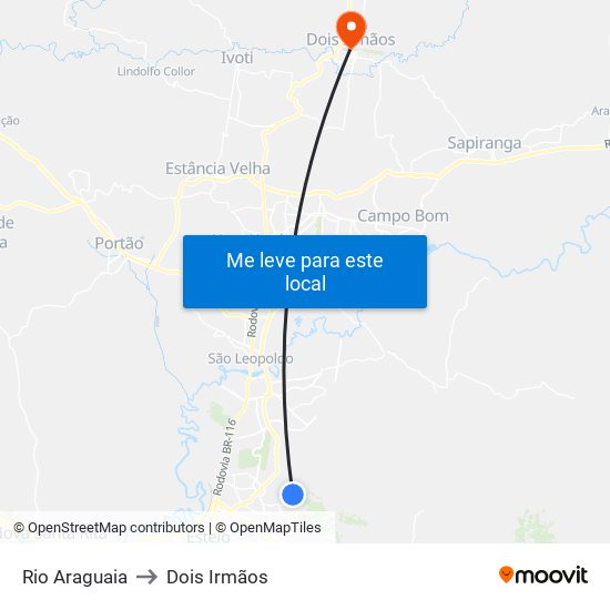 Rio Araguaia to Dois Irmãos map