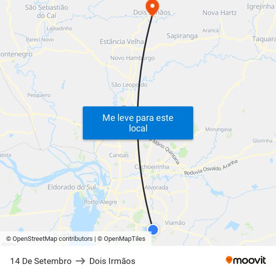 14 De Setembro to Dois Irmãos map