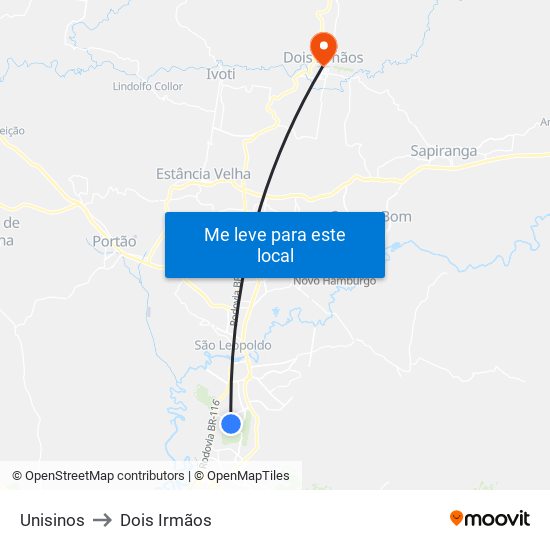 Unisinos to Dois Irmãos map