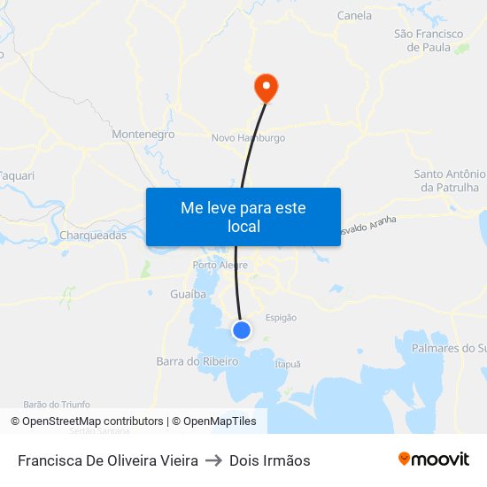 Francisca De Oliveira Vieira to Dois Irmãos map