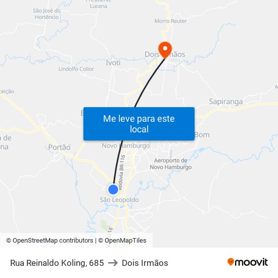 Rua Reinaldo Koling, 685 to Dois Irmãos map