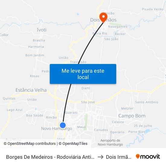 Borges De Medeiros - Rodoviária Antiga to Dois Irmãos map