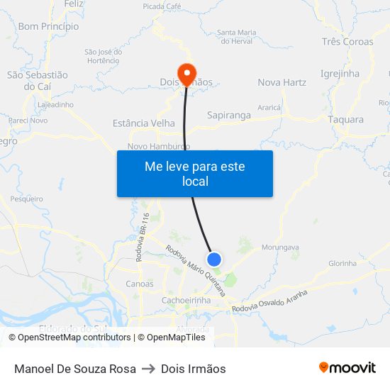 Manoel De Souza Rosa to Dois Irmãos map