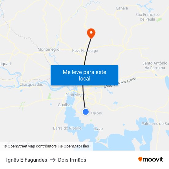 Ignês E Fagundes to Dois Irmãos map