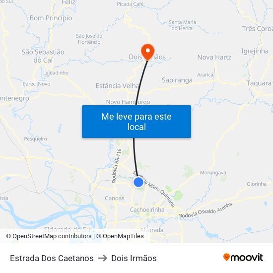 Estrada Dos Caetanos to Dois Irmãos map