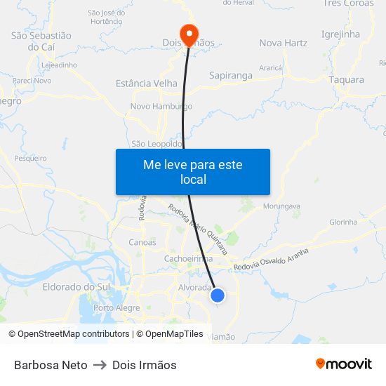 Barbosa Neto to Dois Irmãos map