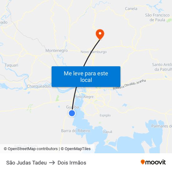 São Judas Tadeu to Dois Irmãos map