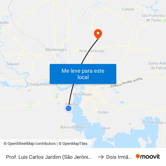 Prof. Luis Carlos Jardim (São Jerônimo) to Dois Irmãos map