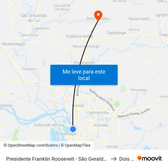 Presidente Franklin Roosevelt - São Geraldo Porto Alegre - Rs 90230-080 Brasil to Dois Irmãos map