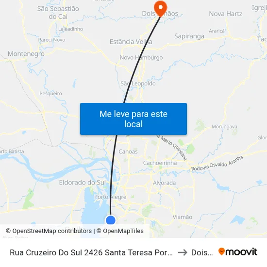 Rua Cruzeiro Do Sul 2426 Santa Teresa Porto Alegre - Rio Grande Do Sul 90840 Brasil to Dois Irmãos map