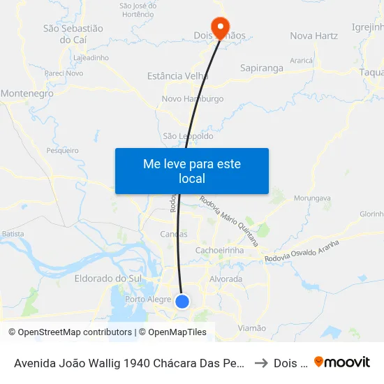 Avenida João Wallig 1940 Chácara Das Pedras Porto Alegre - Rs 91340-001 Brasil to Dois Irmãos map