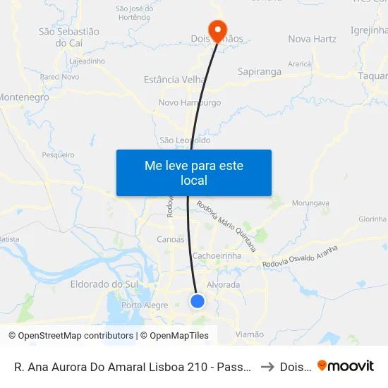 R. Ana Aurora Do Amaral Lisboa 210 - Passo Das Pedras Porto Alegre - Rs 91230-000 Brasil to Dois Irmãos map