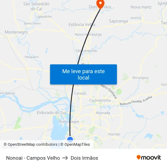 Nonoai - Campos Velho to Dois Irmãos map