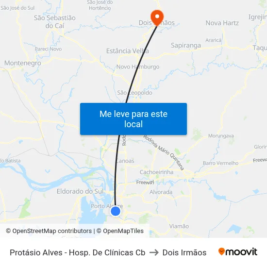 Protásio Alves - Hosp. De Clínicas Cb to Dois Irmãos map