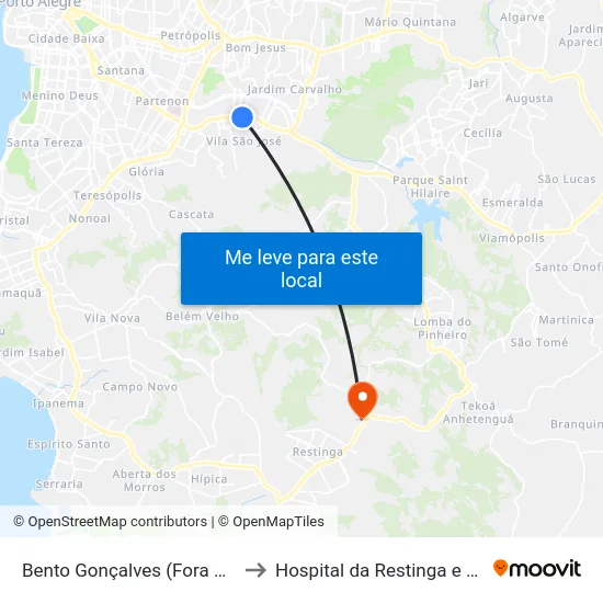 Bento Gonçalves (Fora Do Corredor) to Hospital da Restinga e Extremo-Sul map