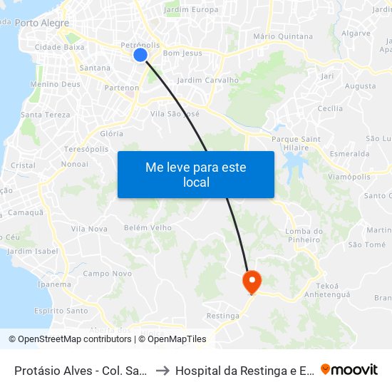 Protásio Alves - Col. Santa Inês Cb to Hospital da Restinga e Extremo-Sul map