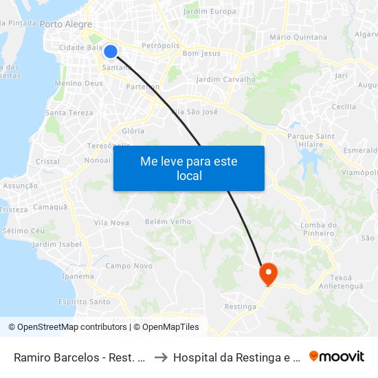 Ramiro Barcelos - Rest. Universitário to Hospital da Restinga e Extremo-Sul map