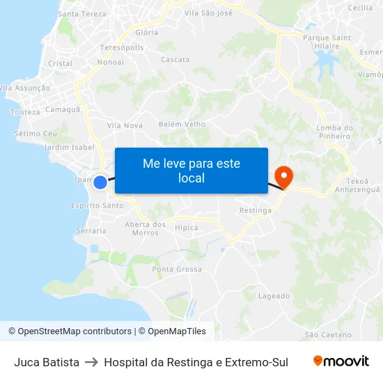 Juca Batista to Hospital da Restinga e Extremo-Sul map