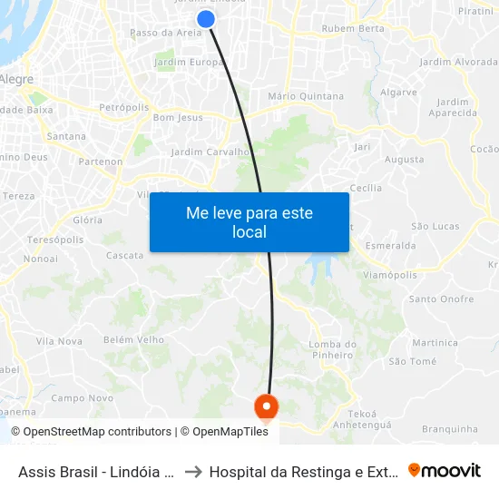 Assis Brasil - Lindóia [Centro] to Hospital da Restinga e Extremo-Sul map