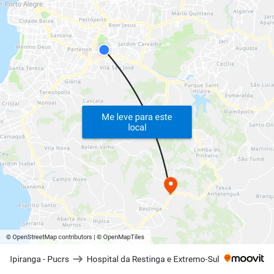 Ipiranga - Pucrs to Hospital da Restinga e Extremo-Sul map