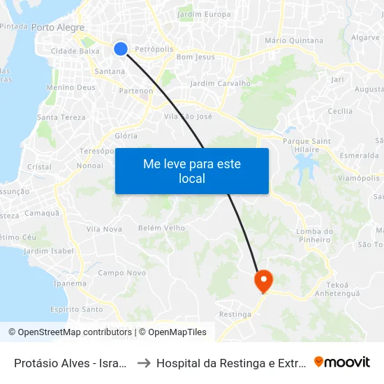 Protásio Alves - Israelita Bc to Hospital da Restinga e Extremo-Sul map