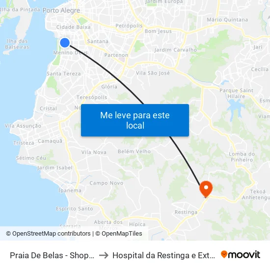 Praia De Belas - Shopping Bc to Hospital da Restinga e Extremo-Sul map