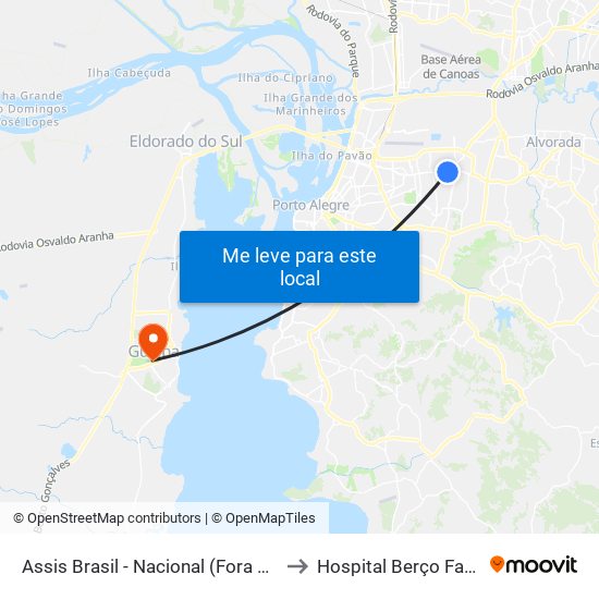 Assis Brasil - Nacional (Fora Do Corredor) to Hospital Berço Farroupilha map