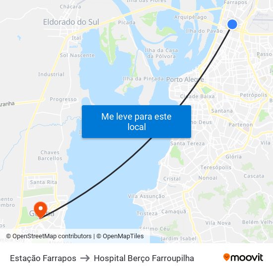 Estação Farrapos to Hospital Berço Farroupilha map