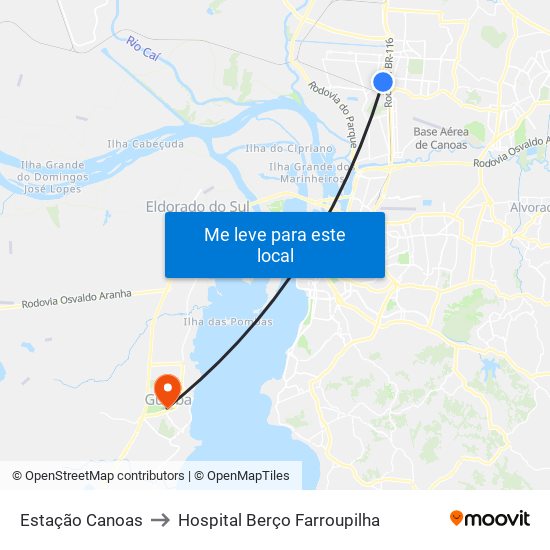 Estação Canoas to Hospital Berço Farroupilha map