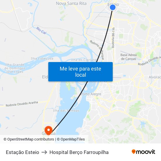 Estação Esteio to Hospital Berço Farroupilha map