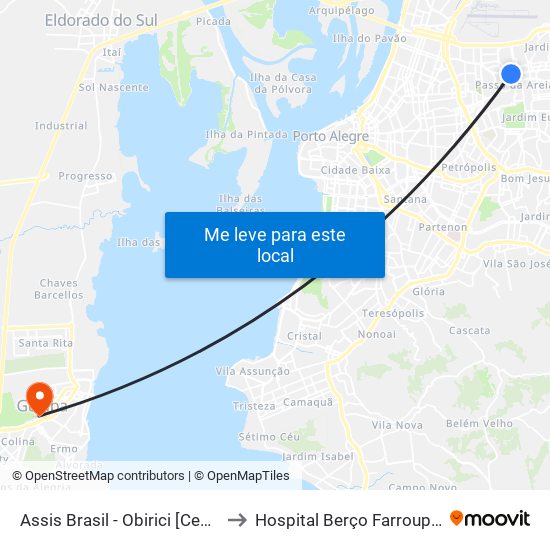 Assis Brasil - Obirici [Centro] to Hospital Berço Farroupilha map