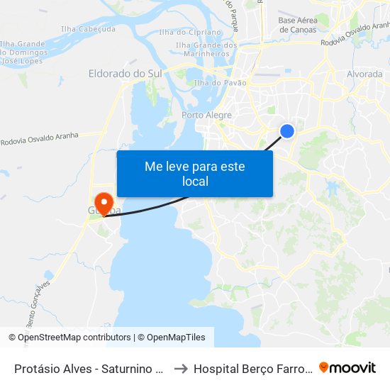 Protásio Alves - Saturnino De Brito to Hospital Berço Farroupilha map