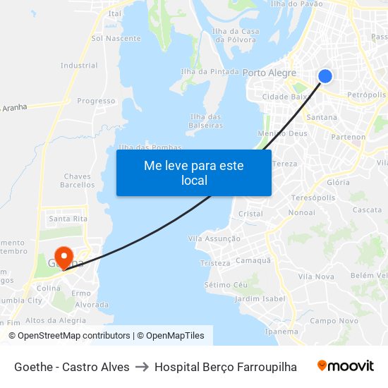 Goethe - Castro Alves to Hospital Berço Farroupilha map