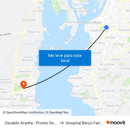 Osvaldo Aranha - Pronto Socorro Cb to Hospital Berço Farroupilha map