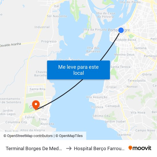 Terminal Borges De Medeiros to Hospital Berço Farroupilha map