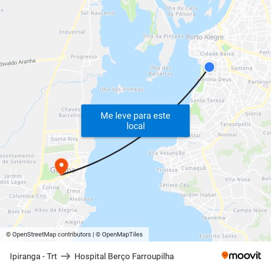 Ipiranga - Trt to Hospital Berço Farroupilha map